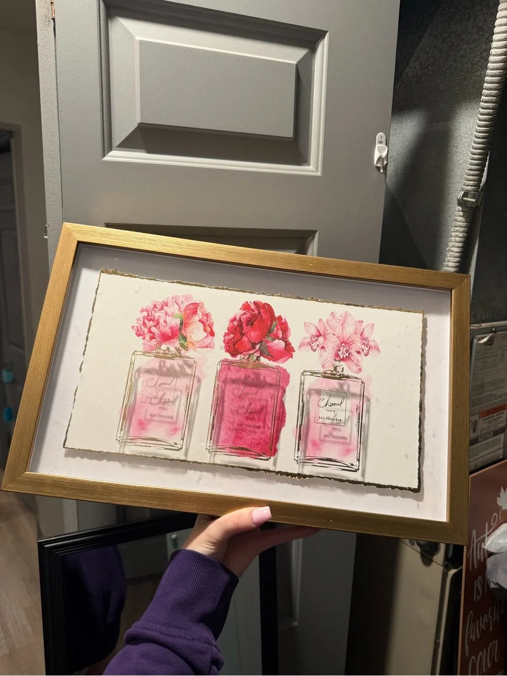 Framed Pink Perfume Bottle Wall Art - Gold Frame